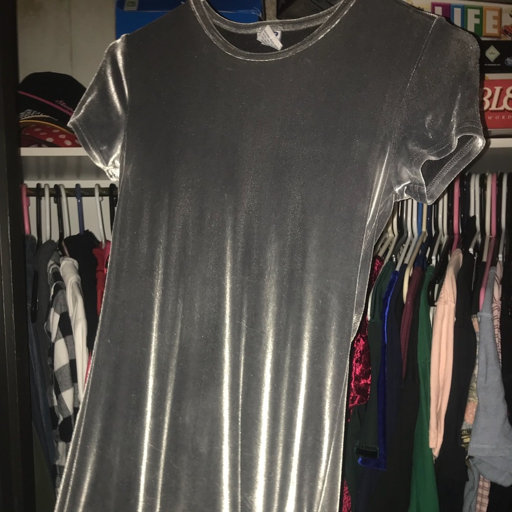 Greenish grey velvet dress